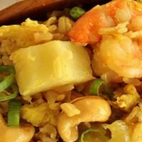 Pineapple Fried Rice · Stir-fried rice with egg, onion, cashew nut, pineapple and carrot