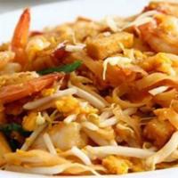Pad Thai · sautéed rice thin noodle with crushed peanut, bean sprouts, scallion and egg in tamarind sauce