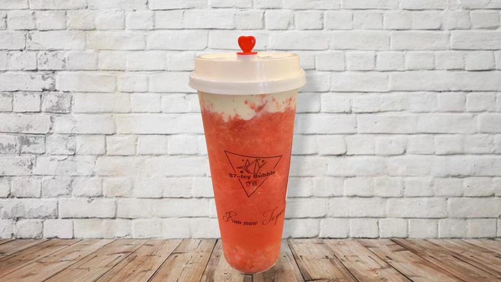 Cloud Berry · Fresh strawberry green tea drink with lychee jelly and cheese foam
