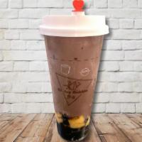 Da Bomb Cocoa · Thick chocolate milk with boba, custard pudding and azuki bean