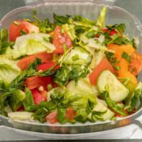 Mediterranean Salad · Chopped lettuce, cucumbers, tomatoes, peppers, and parsley