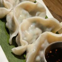 6 Pc Pork And Chive Dumplings · 6 pc. Pork and Chive Dumplings served with house made garlic soy sauce