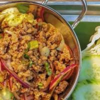 Spicy Thai Pork Salad(Larb) · Minced pork salad with shallot, lime juice, dried chili powder, fish sauce, roasted rice pow...
