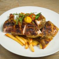 Organic Brick Chicken · Char broiled to perfection, served with choice of side.