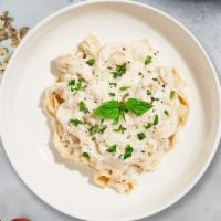 All For Alfredo Pasta (Fettuccine) · Fettuccine pasta cooked in creamy white sauce and aged parmesan.