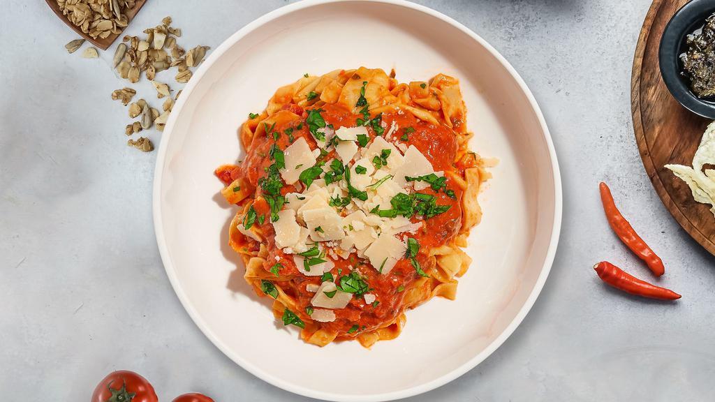 Vodka In Vain Pasta (Fettuccine) · Creamy pink tomato vodka sauce made to order cooked with fettuccine.