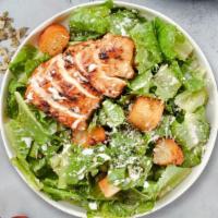 Chunky Caesar Salad · Romaine lettuce, grilled chicken, house croutons, and parmesan cheese tossed with Caesar dre...