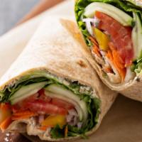 I Love Veggies Wrap Sandwich · Delicious Wrap made with Avocado, sprouts, carrots, cucumbers, baby spinach, and hummus spre...