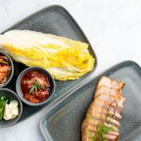 어리굴젓 보쌈박스와 정식 Bo Ssam Box · Ssam set includes salted cabbage, marinated fresh oyster, raw garlic, jalapeno pepper, and S...