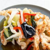 탕수육 Tangsooyook · Crispy deep fried pork w/ sweet and sour sauce on the side. comes with white rice