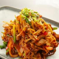 제육볶음 Jeyook Bokum · Stir fried vegetables and spicy pork in sweet chili sauce. comes with white rice