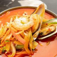 해물짬뽕 Seafood Jjambbong · 32oz. Stir-fried spicy noodle soup w/ vegetables & mixed seafood in kelp based broth. noodle...