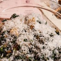 Chopped Kale Caesar · Garlic anchovy dressing, parmesan croutons.