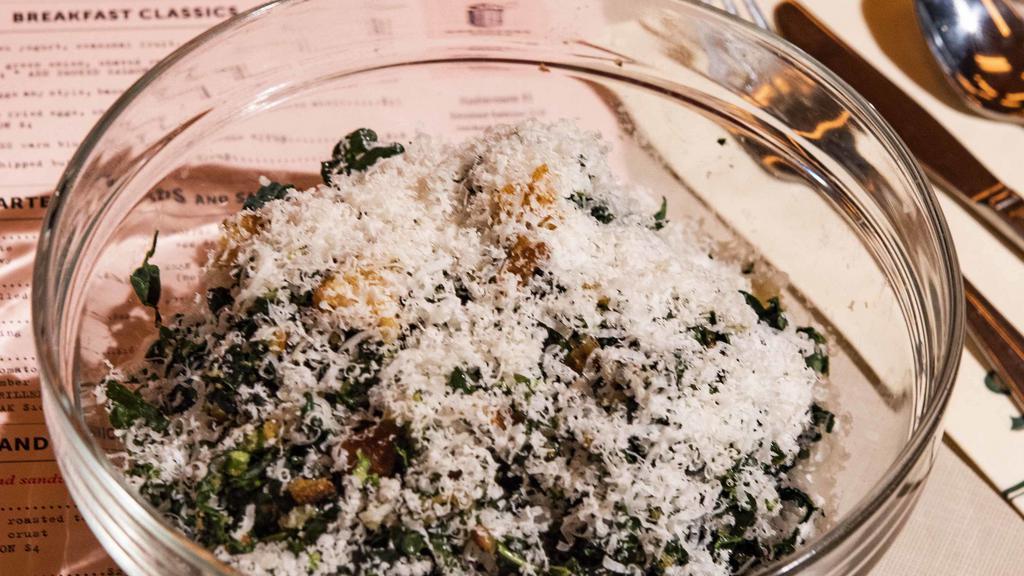 Chopped Kale Caesar · Garlic anchovy dressing, parmesan croutons.