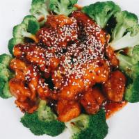 Sesame Chicken · Spicy. Prepared spicy, chunk of crispy chicken in spicy sweet sauce with steamed broccoli an...