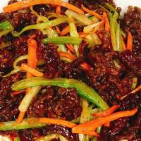 Shredded Crispy Beef · Spicy. Prepared spicy, shredded beef fried until crispy, and served in tangy spicy sauce.