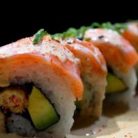 Volcano Roll (510Cal) · imitation crab, cucumber, avocado, and spicy tuna on top