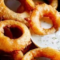 Yummy Fried Onion Rings · with Homemade Yummy Sauce