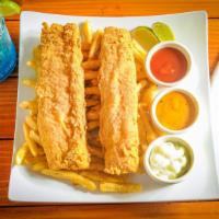 Fish & Chips · Fried catfish and crispy french fries.