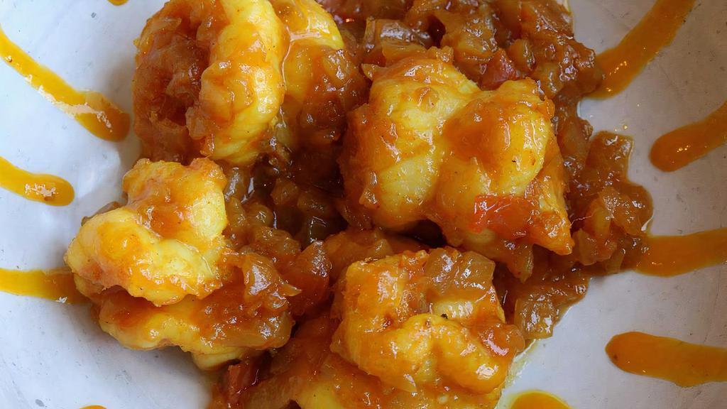 Ambi Jheenga · Sweet and spicy shrimp in a mango sauce.