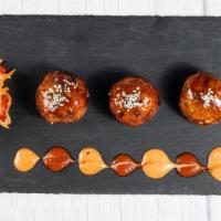 Chicken Meatballs · sweet & spicy hoisin glaze, toasted sesame apple-carrot slaw