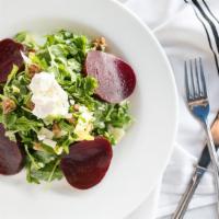 Roasted Beets Salad · Red beets, arugula & endive with glazed walnuts tossed in a sherry vinaigrette & EVOO topped...