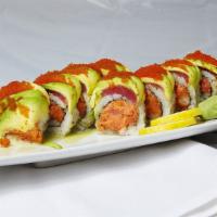 Red Dragon Roll · Spicy tuna topped with pepper tuna, avocado, masago served with wasabi mayo.