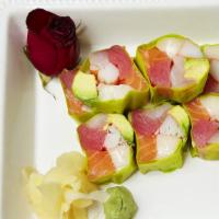 Sashimi Special Roll · Tuna, salmon, white tuna, white fish, crab-meat, avocado, wrapped with soybean paper, wasabi...