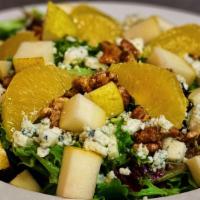 Pear And Orange · Assorted greens, bartlett pears, naval oranges, candied walnuts, gorgonzola cheese, tossed i...