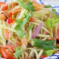 Mango Salad · Shredded mango, red onion, scallion, tomato, carrot, and chili pepper tossed with lime chili...