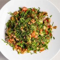 Cinar Special Salad · Chopped Tomatoes, cucumbers, red onion, parsley, fresh mint and walnut tossed with extra vir...