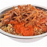 Koshari (Egypt'S National Dish) · A hearty vegan grain bowl simmered with rice, macaroni, brown lentils and chickpeas then top...