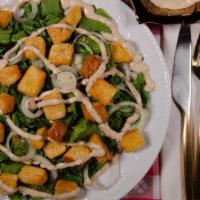 Caesar Salad · Romaine lettuce, croutons, Caesar dressing home made. Ensalada Cesar. Lechuga romania, pan t...