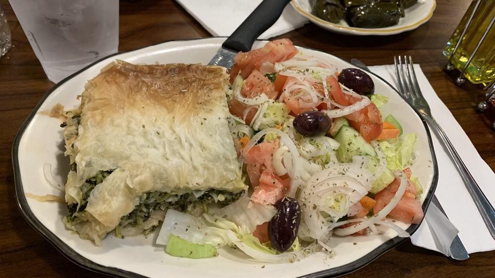 Spinach Pie · Served with a greek salad.