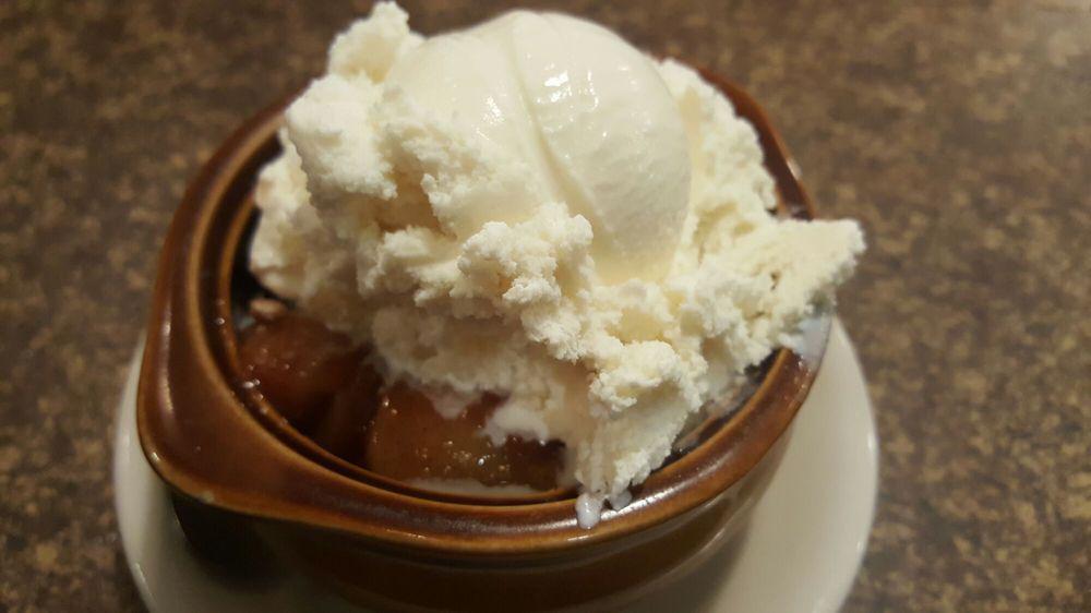 Apple Crisp Cobbler With Ice Cream · Served with whipped cream.