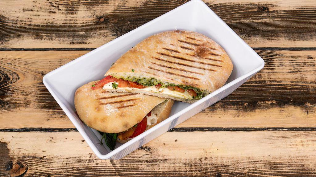 Mozzarella Sandwich · Roasted & pickled peppers, basil, tomato and pesto sauce