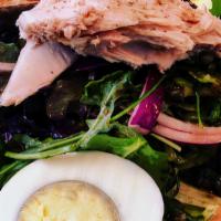 Tuna Nicoise Salad · Red potato, egg, onion, tarragon and chopped greens. balsamic vinaigrette dressing