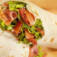 Blt Wrap · Applewood bacon, lettuce and tomato wrapped in a soft flour tortilla.
