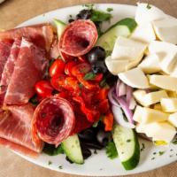 Italian Cold Antipasto · Roasted peppers, salami, sopressata, prosciutto, black olives, sharp provolone and fresh moz...