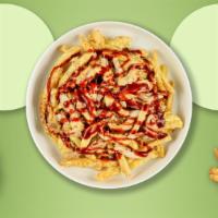 Bbq Boy Chicken Fries · Sweet grilled onions, melted cheese, chicken, and BBQ sauce topped on Idaho potato fries.