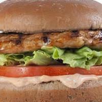 Grilled Chicken Sandwich · 6 oz grilled chicken breast, dill pickle chips, lettuce, tomato, and special sauce.