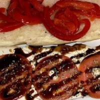 Caprese Sub · Fresh Mozzarella, Fire Roasted Red Peppers, Tomatoes, Red Onions with Balsamic Glaze & Olive...