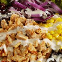 Santa Fe Salad · Mixed greens, tomato, black beans, corn, onions, avocado, and chopped tortilla chips with gr...
