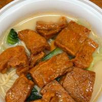 Vegan Bbq Chunks Noodles  · Vegan bbq chunks, scallion, bok choy, nappa cabbage w. miso soup