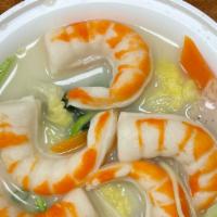 Vegan Red Spot Prawn Noodles  · vegan red spot prawn, scallion, bok choy, nappa cabbage w. miso soup