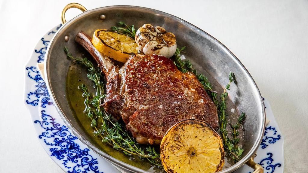 Costata Di Manzo* · 20 oz dry-aged prime ribeye steak . *Consuming raw or under-cooked meats, poultry, seafood, shellfish or eggs may increase your risk of foodborne illness.