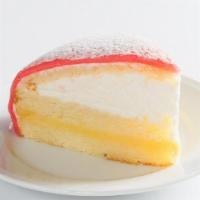 Principessa · lemon sponge layered between vanilla pastry creme and whipped cream, topped with almond marz...