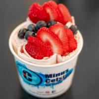 Strawberry Fields · Vanilla with strawberry mix-ins & pick up- to 3 toppings
