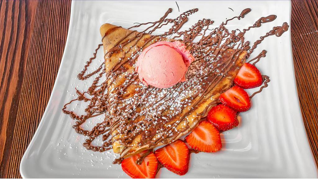 Classic Crepe · Freshly sliced strawberries, Nutella, and ice cream.