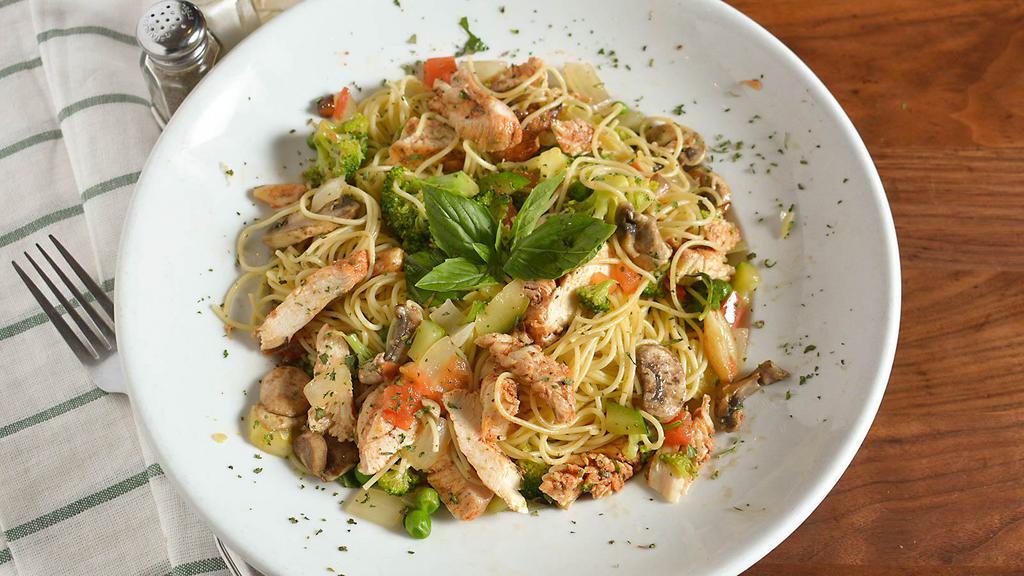 Angel Hair Primavera With Chicken · A medley of vegetables sautéed in your choice of pink cream sauce, marinara sauce or garlic and oil.